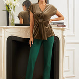 LuxeVelvet Twist-Front Cap Sleeve (Mushroom) - Final Sale