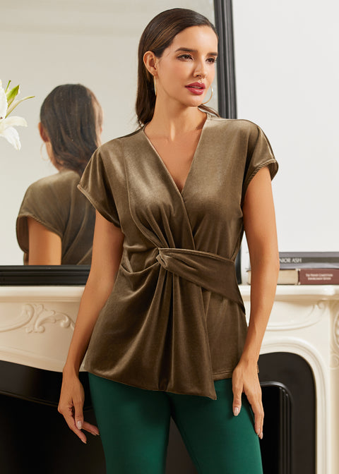 LuxeVelvet Twist-Front Cap Sleeve (Mushroom) - Final Sale