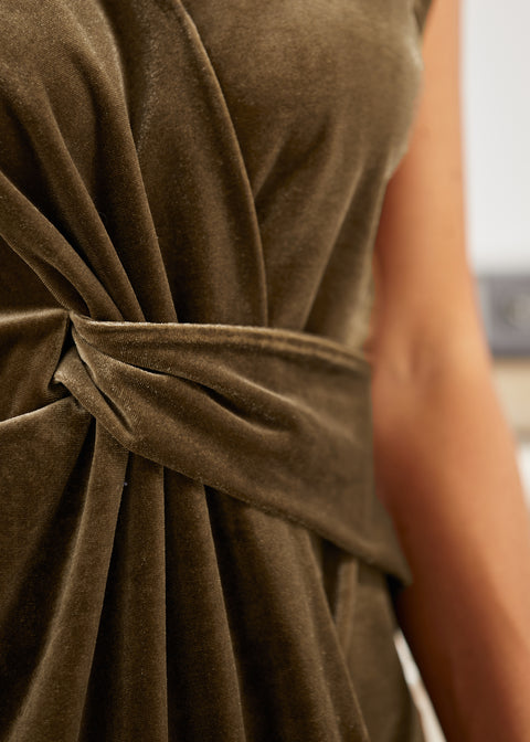 LuxeVelvet Twist-Front Cap Sleeve (Mushroom) - Final Sale