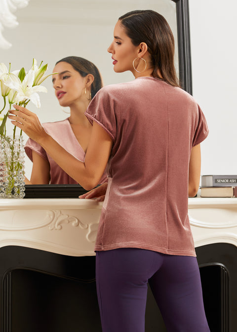 LuxeVelvet Twist-Front Cap Sleeve (Dusty Pink) - Final Sale