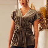 LuxeVelvet Twist-Front Cap Sleeve (Mushroom) - Final Sale