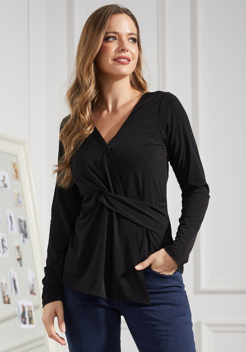 Twist-Front Long Sleeve (Black) - Final Sale