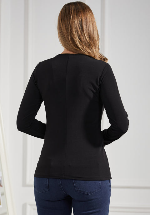 Twist-Front Long Sleeve (Black) - Final Sale