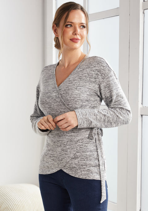 UltraEase Side-Tie Wrap Top (Heather Charcoal) - Final Sale