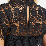 Mock Neck Lace Short Sleeve Top (Black)