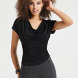 Cap Sleeve Cowl Neck Top (Black)