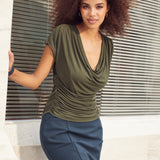 Cap Sleeve Cowl Neck Top (Olive)