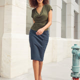 Cap Sleeve Cowl Neck Top (Olive)