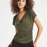 Cap Sleeve Cowl Neck Top (Olive)