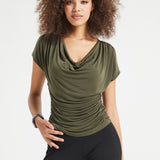 Cap Sleeve Cowl Neck Top (Olive)