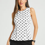 Peplum Sleeveless Top (Ivory Black Dot)