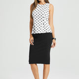Peplum Sleeveless Top (Ivory Black Dot)