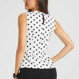 Peplum Sleeveless Top (Ivory Black Dot)