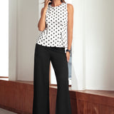 Peplum Sleeveless Top (Ivory Black Dot)