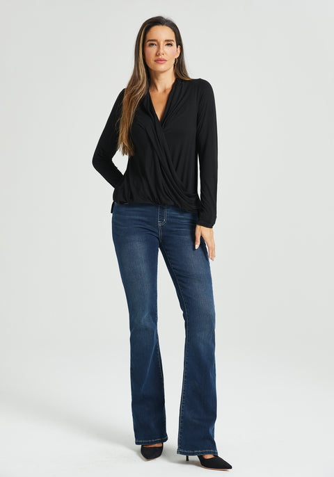 Surplice Long Sleeve Tunic (Black) - Final Sale