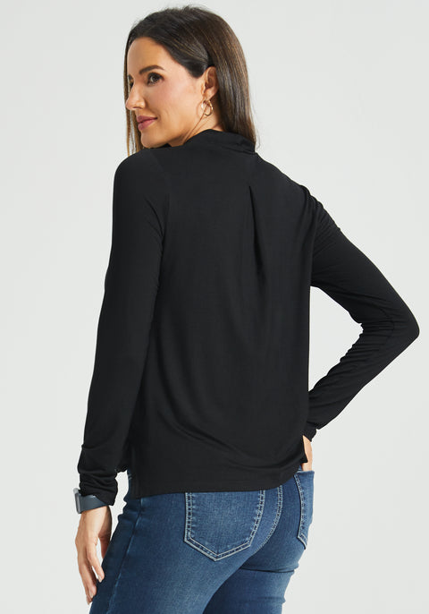 Surplice Long Sleeve Tunic (Black) - Final Sale
