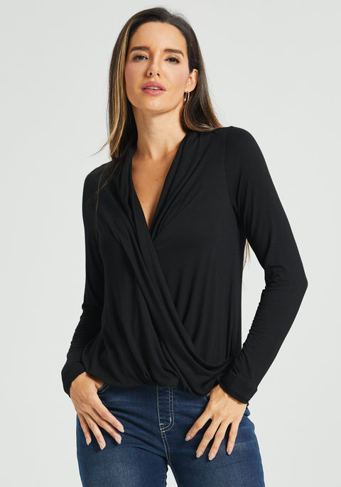 Surplice Long Sleeve Tunic (Black) - Final Sale