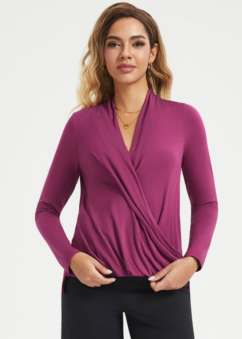 Surplice Long Sleeve Tunic (Burgundy) - Final Sale