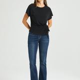 Tie Waist Boatneck Top (Black)