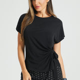 Tie Waist Boatneck Top (Black)