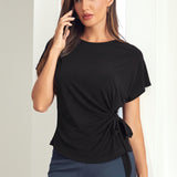 Tie Waist Boatneck Top (Black)