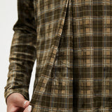 LuxeVelvet Pleated V-Neck Top (Brown Plaid) - Final Sale