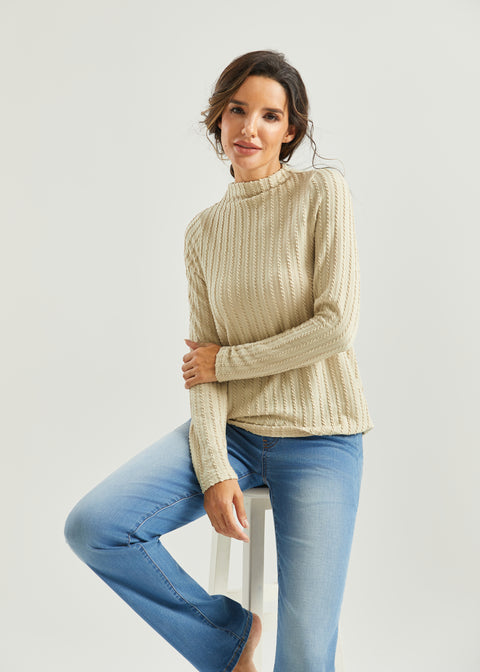 MiniCable Long Sleeve Mockneck (Oatmeal) - Final Sale