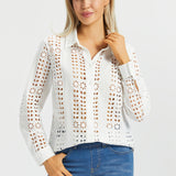 Eyelet Shirt Long Sleeve | Cotton (Star White) - Final Sale
