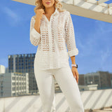 Eyelet Shirt Long Sleeve | Cotton (Star White) - Final Sale