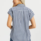 Cap Sleeve Shirt | Cotton (Navy Gingham) - Final Sale