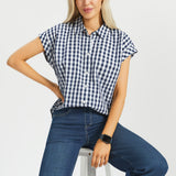 Cap Sleeve Shirt | Cotton (Navy Gingham) - Final Sale