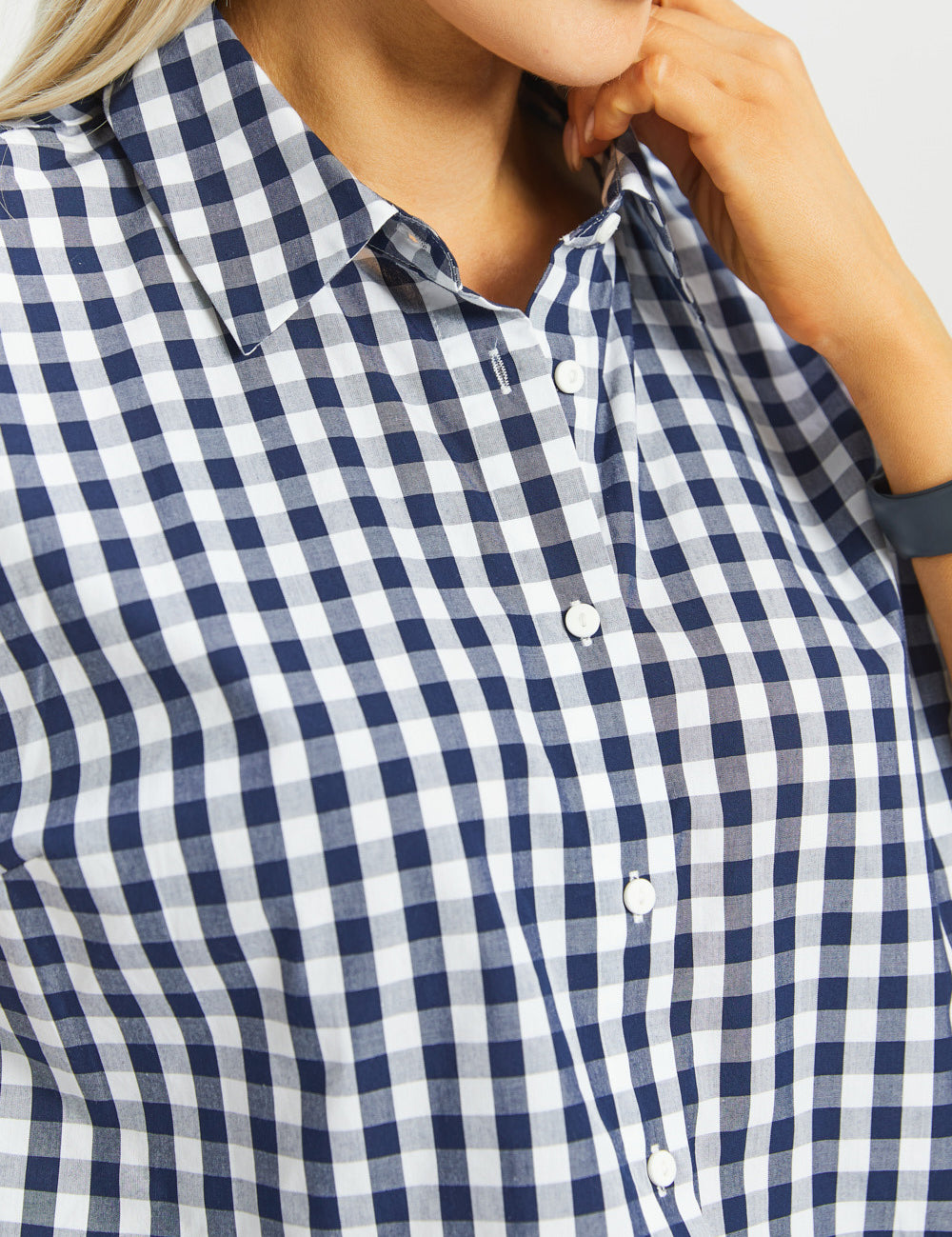 Cap Sleeve Shirt | Cotton (Navy Gingham) - Final Sale