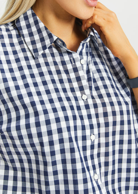 Cap Sleeve Shirt | Cotton (Navy Gingham)