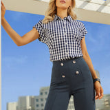 Cap Sleeve Shirt | Cotton (Navy Gingham) - Final Sale