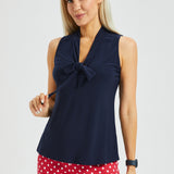 Sleeveless Bow Blouse (Navy) - Final Sale
