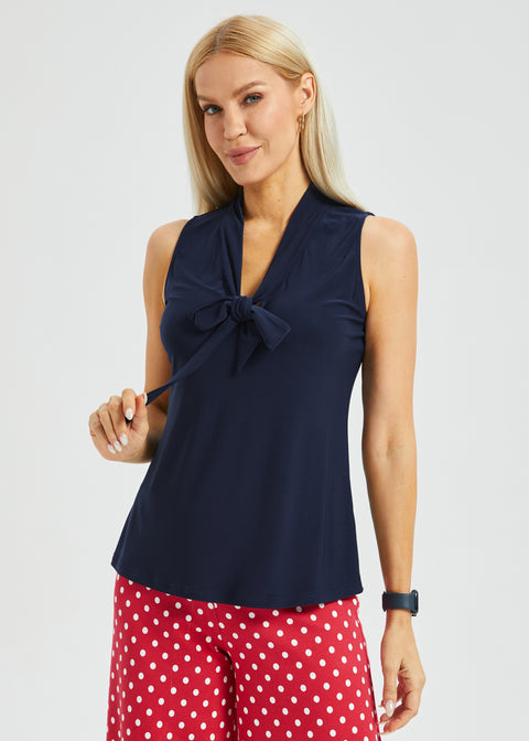Sleeveless Bow Blouse (Navy)