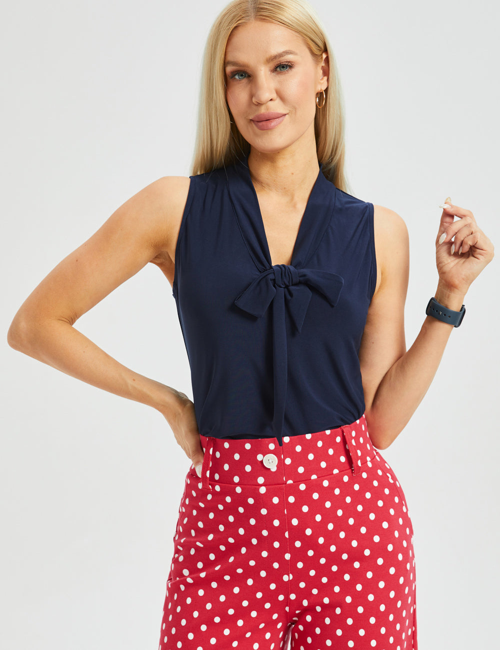 Sleeveless Bow Blouse (Navy) - Final Sale