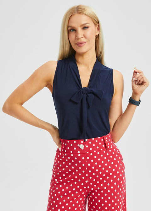 Sleeveless Bow Blouse (Navy)
