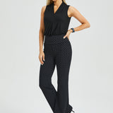 Sleeveless Pleated V-Neck Top (Black)