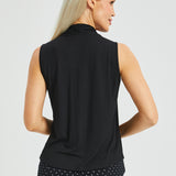 Sleeveless Pleated V-Neck Top (Black)