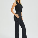 Sleeveless Pleated V-Neck Top (Black)