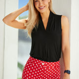 Sleeveless Pleated V-Neck Top (Black)