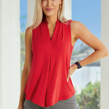 Sleeveless Pleated V-Neck Top (Red)