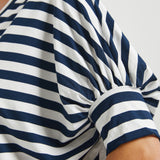 Dolman V-Neck Knit Top (Ivory Navy Stripe)