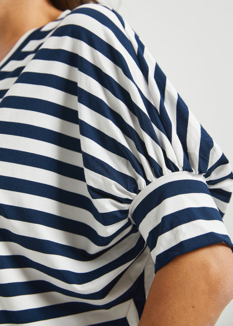 Dolman V-Neck Knit Top (Ivory Navy Stripe)