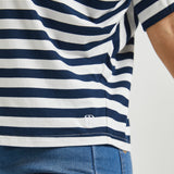 Dolman V-Neck Knit Top (Ivory Navy Stripe)