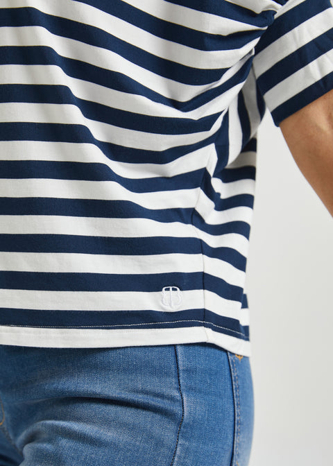 Dolman V-Neck Knit Top (Ivory Navy Stripe)