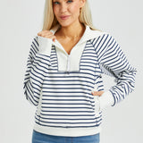Airflex Contrast Trim Quarter Zip Pullover (Ivory Navy Stripe)