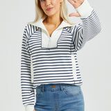 Airflex Contrast Trim Quarter Zip Pullover (Ivory Navy Stripe)