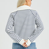 Airflex Contrast Trim Quarter Zip Pullover (Ivory Navy Stripe)
